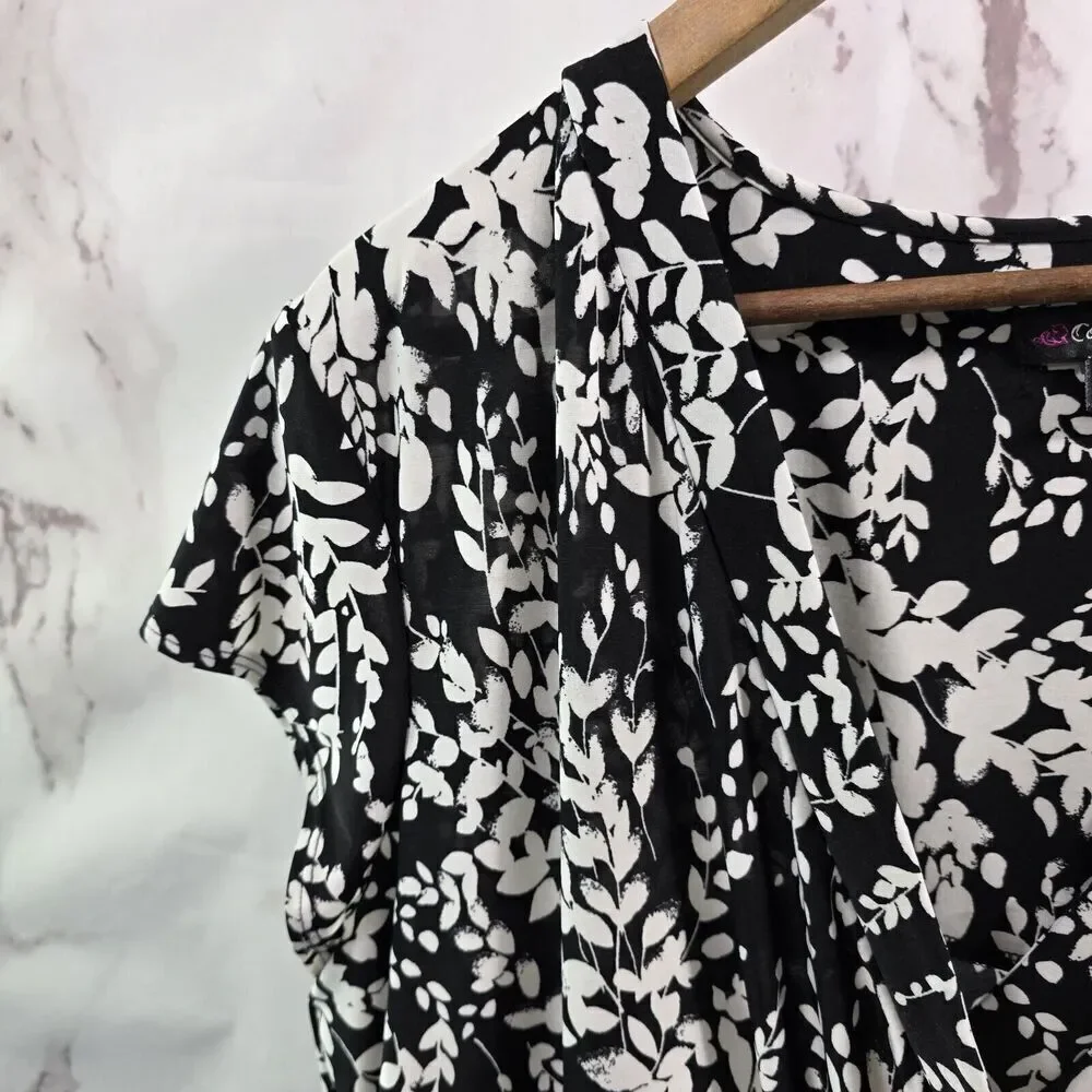 Cocomo Dress Womens 1X Black White Maxi Long V Neck Stretchy Knit Botanical - Picture 2 of 10